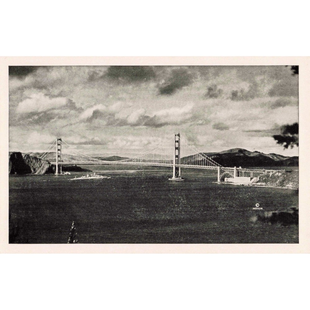 Vintage Golden Gate Bridge San Francisco Postcard Moulin B&W J.C. Bardell